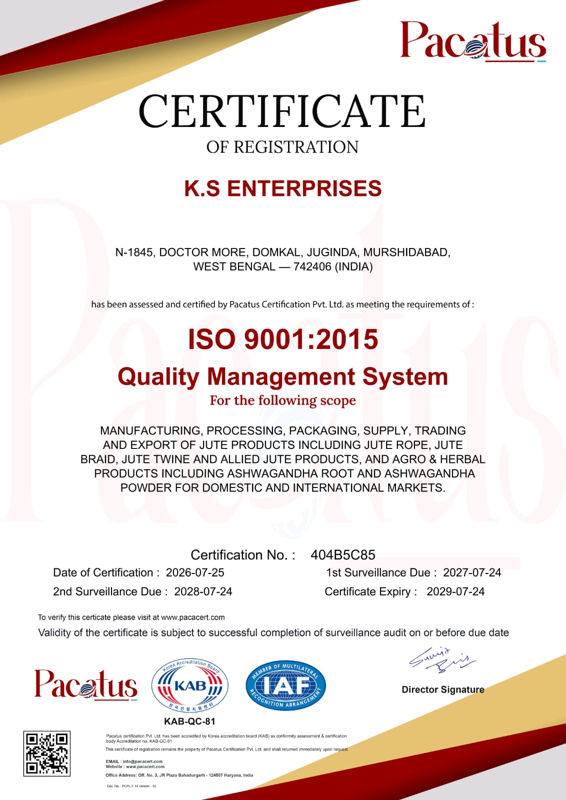 ISO 9001:2015 Certificate